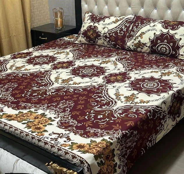 FREE DELIVERY  3 pcs Crystal Cotton Printed Double Bedsheet 2