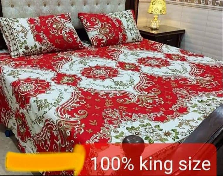 FREE DELIVERY  3 pcs Crystal Cotton Printed Double Bedsheet 4