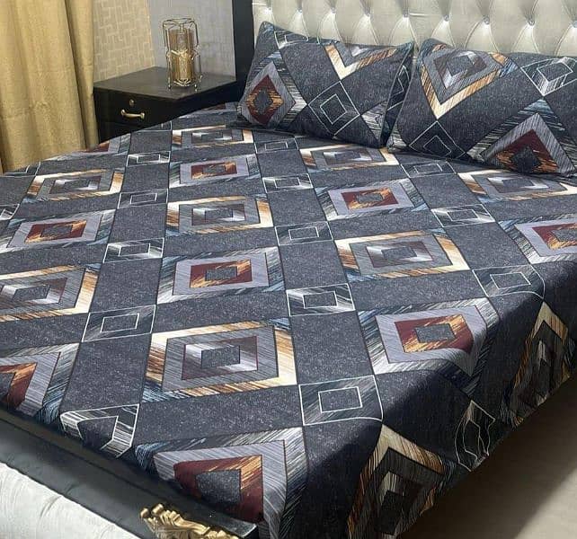 FREE DELIVERY  3 pcs Crystal Cotton Printed Double Bedsheet 5