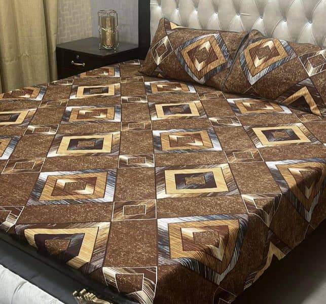 FREE DELIVERY  3 pcs Crystal Cotton Printed Double Bedsheet 6