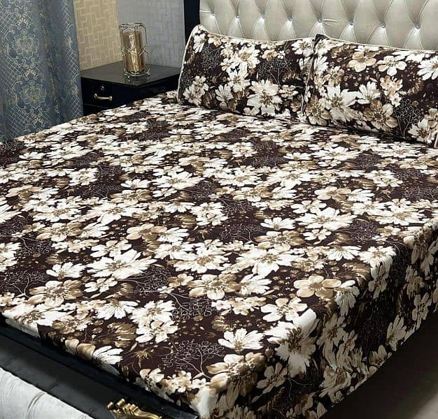 FREE DELIVERY  3 pcs Crystal Cotton Printed Double Bedsheet 7