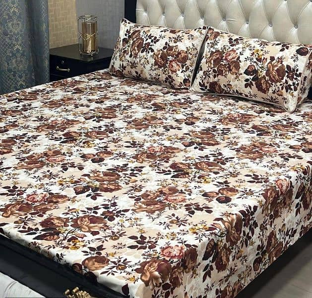 FREE DELIVERY  3 pcs Crystal Cotton Printed Double Bedsheet 8