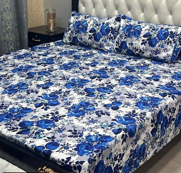 FREE DELIVERY  3 pcs Crystal Cotton Printed Double Bedsheet 10