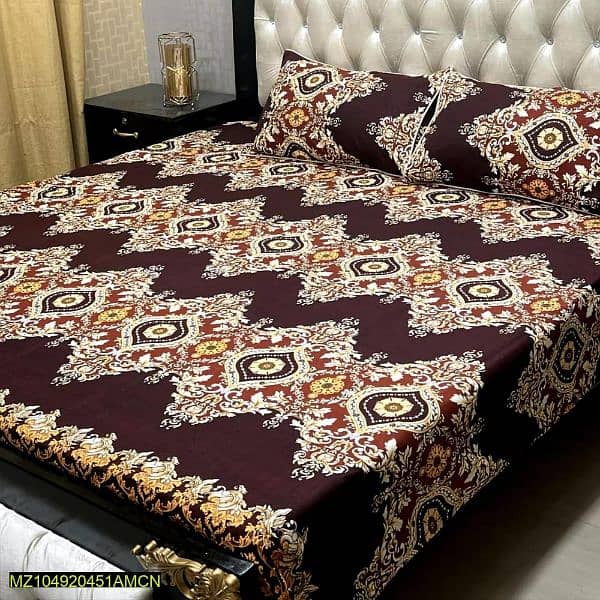 FREE DELIVERY  3 pcs Crystal Cotton Printed Double Bedsheet 0