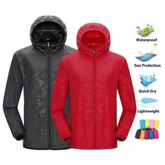 Red Rain Jacket Anti UV Sunlight Protection + Arm Covers