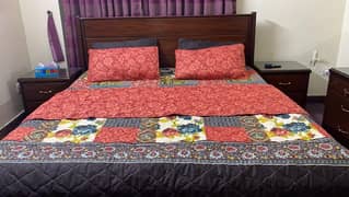 Bed set | King size | Wooden bed | Master dressing set | Glass Table