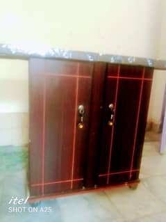 wooden iron table with cabinet