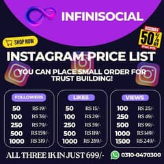 Youtube, Tiktok, Instagram Followers Likes and Views at cheapest price