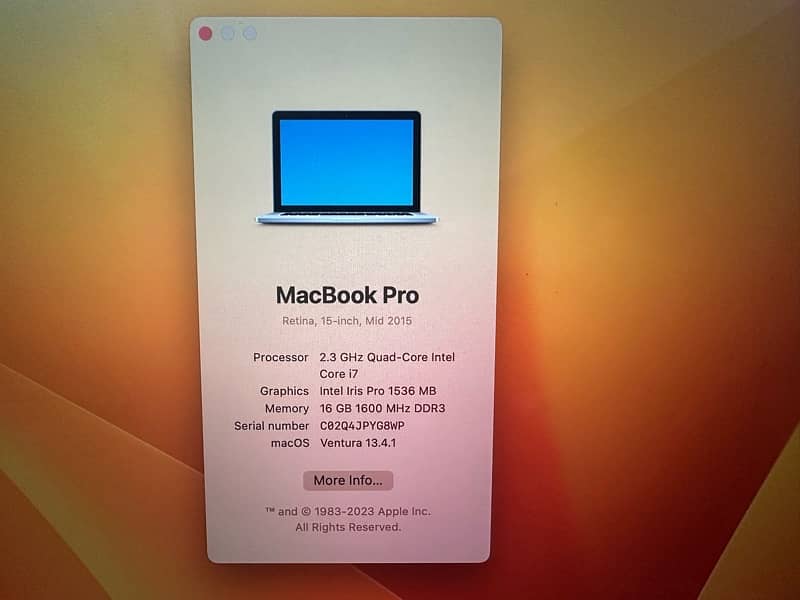 MacBook Pro 2015 ventura installed core i7 3
