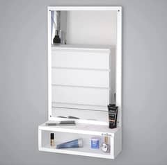 wallmount dressing mirror With looking glass with multitasking shelf