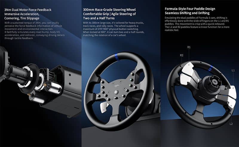 PXN-V99 Racing Steering Wheel with 3nm Feedback and Wheel 270°/900° 11