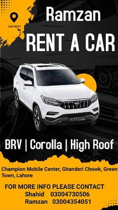 Rent a Car | With driver | BRV | Corolla | High Roof | Trips & Tours