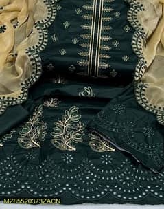 3 pcs women unstitched cotton chikankari embroidered suit