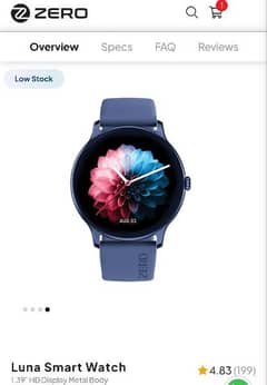 Zero Lifestyle Luna Watch Blue Color Box Pack 12 Months Brand Wrannty