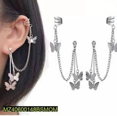 Silver Butterfly Design Ear Cuffs Pack Of 2