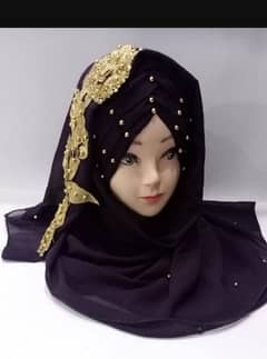 Women's fancy pearls chiffon hijab with 3D flower brunch