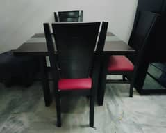 4 Chairs Dining table, dark brown color