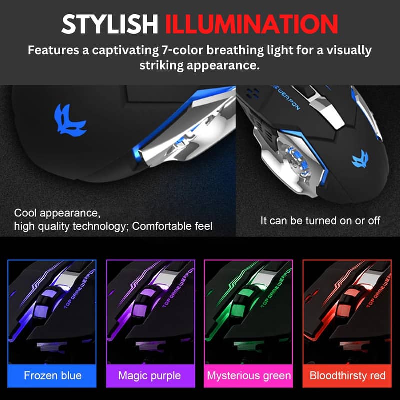 Wireless GaminG Mouse T2 RGB 2.4 Ghz Mechanical 6 Buttons USB Bluetuth 4