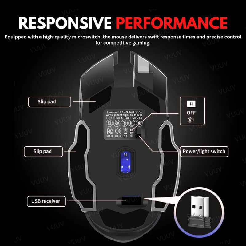 Wireless GaminG Mouse T2 RGB 2.4 Ghz Mechanical 6 Buttons USB Bluetuth 5