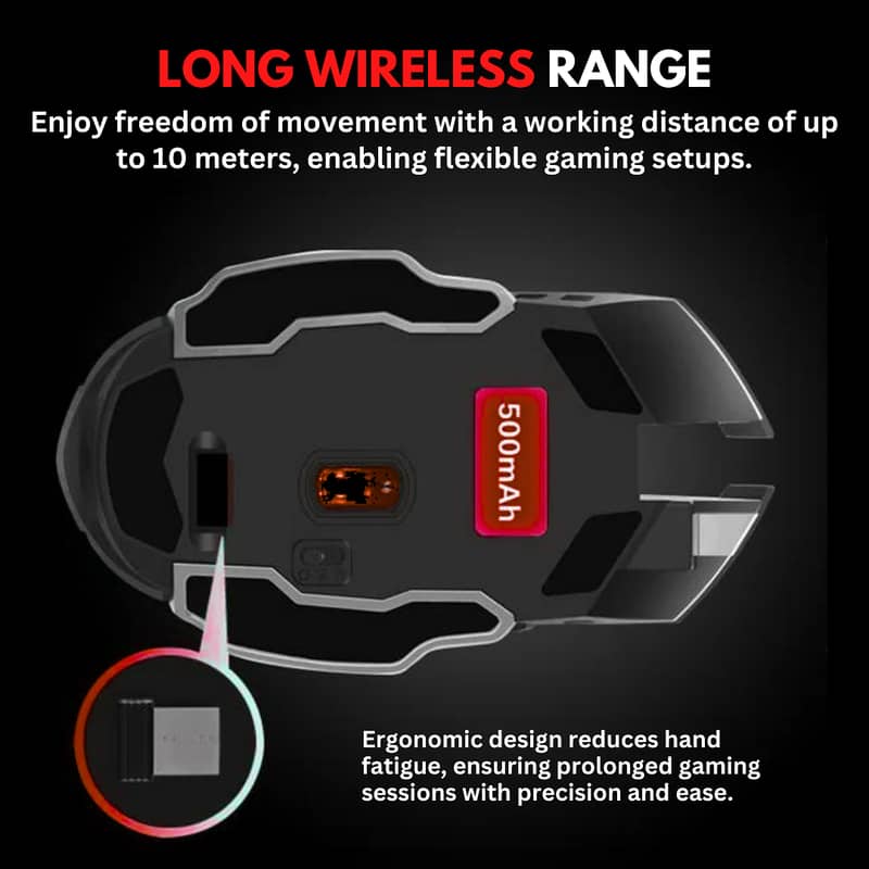 Wireless GaminG Mouse T2 RGB 2.4 Ghz Mechanical 6 Buttons USB Bluetuth 6