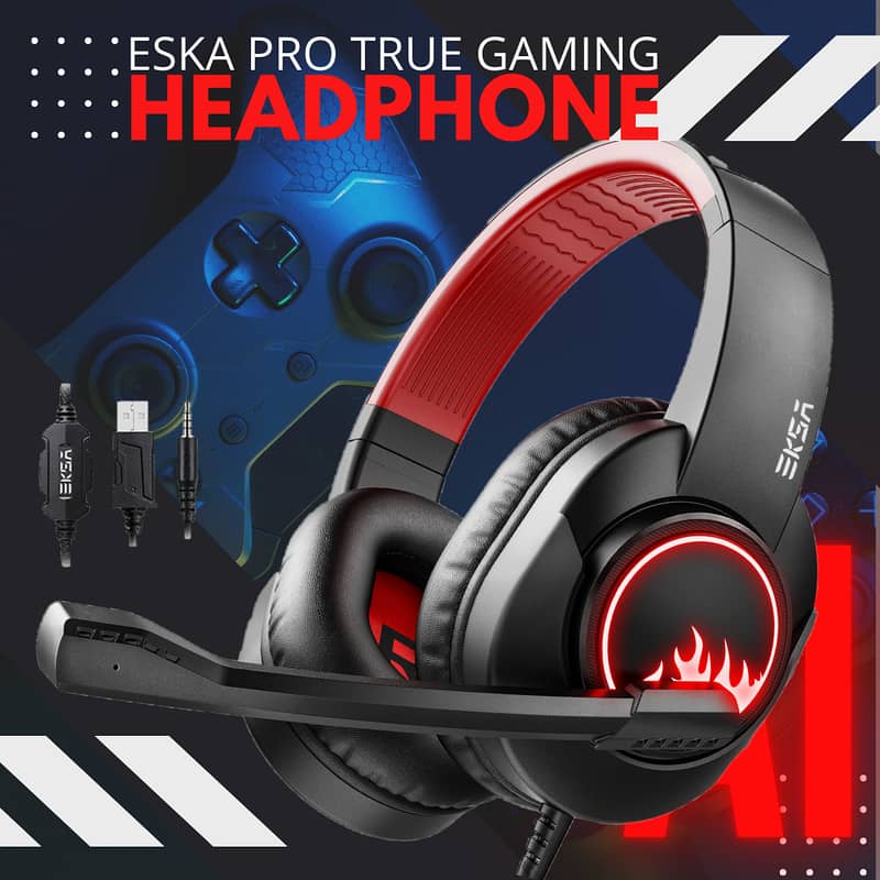 RGB Gaming EKSA T8 Headphones 3.5mm USB with Mic Professional Hedphone 0