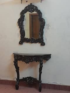 wooden console with mirror