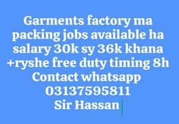 urgent need staff ki zarorat ha contact whatsapp 03137595811