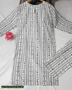 2 pcs women  stitched linen printed suit