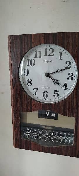 Antique wooden Japan Rhythm vintage wall clock day date 0