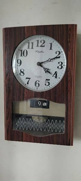 Antique wooden Japan Rhythm vintage wall clock day date 1