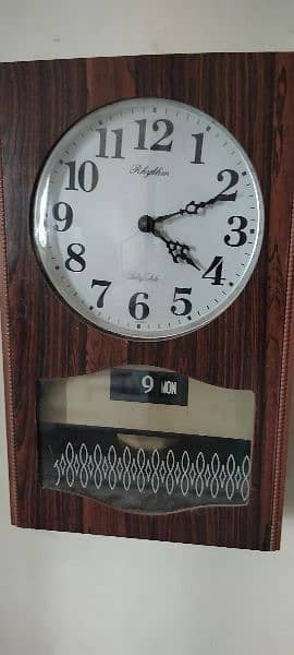 Antique wooden Japan Rhythm vintage wall clock day date 3