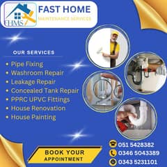 Concealed Tank Repair/Pipe Fixing/PPRC UPVC Fitting/House Painting