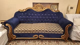 luxury sofa set with blue suede and all wood frame