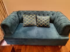 Brand New Sofa (2 Cushions) + 1 Chair Emerald With Gold Lining Set