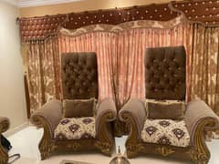sofa set + curtains, table & rug