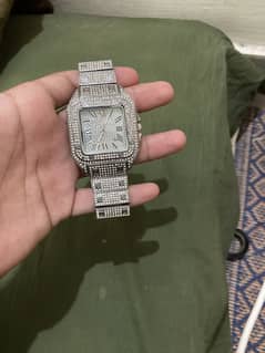 The Silver Square Dial Iced-Out Watch