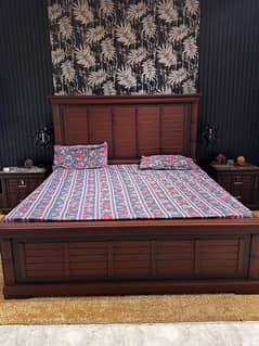 wooden Storage bed with side tables and dressing table