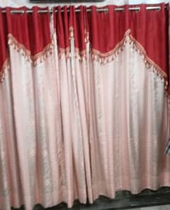 Red and Pink curtains 3 piece shining silk