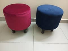 pink and dark blue velvet stools