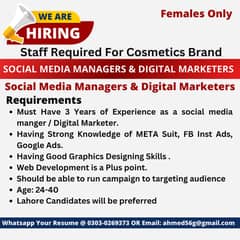 Social Media Managers Required For Cosmetics Brand In Lahore (Females) 0