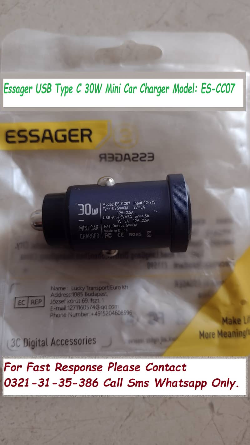 essager mini car charger 30w usb type c port 5