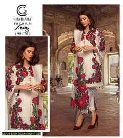 3PC  woman's unstitched lawn. embroidered suit