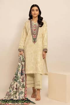 3 pieces women's unstitched lawn printed suit for summer