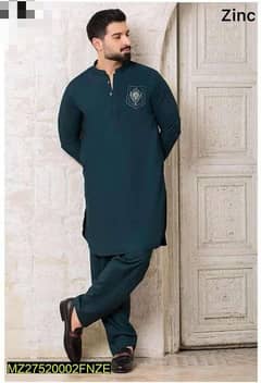 Men's stitched wash and wear embroidered kurta shalwar suit