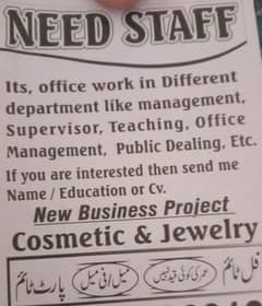 Need staff in office work
