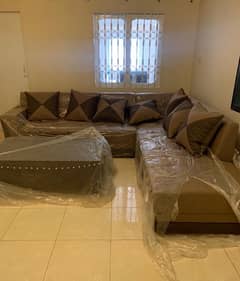 L-Shaped sofa set with back cushions for sale