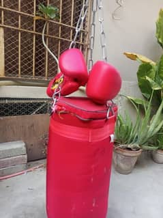 Boxing bag with 2 pairs of gloves .