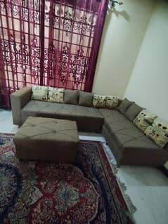 L shape sofa 7 seater with puffy