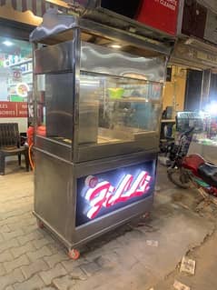 shawarma counter with shawarma grill and hot plate