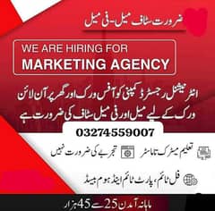 Need staff of Male/Female and students for work